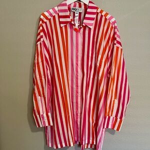 NWT Beach Riot Striped Swim Cover Up Shirt - Pink, Orange and White